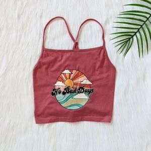 No Bad Days mauve tie back graphic crop tank